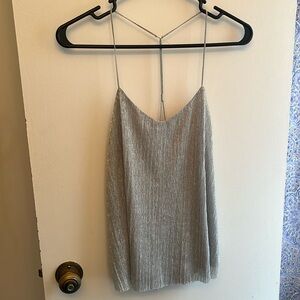 NWOT Express silver sparkly crepe material strappy top size XS